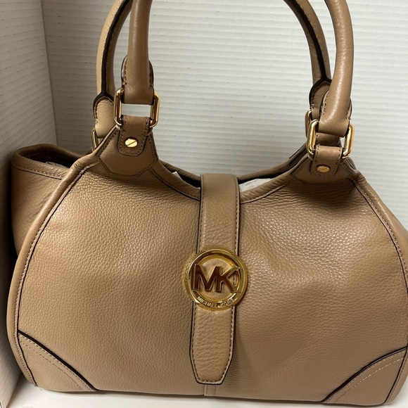 Y2K Michael Kors Hudson Tan Leather Tote Hand Bag quiet luxury classic Neutral - Picture 1 of 7